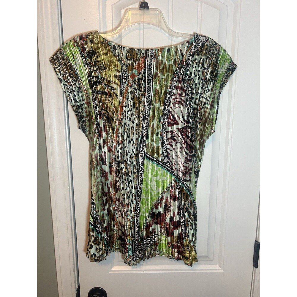 Milano XL Pleated Mixed Print Stretch Tunic Blouse Top Multicolor Womens - Picture 4 of 12